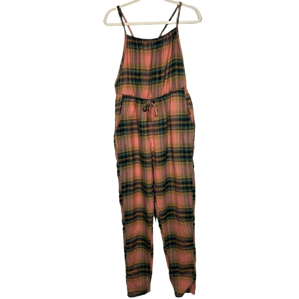 Urban Outfitters Pink Green Plaid Jumpsuit | Boho Relaxed One-Piece Size small - Picture 1 of 8
